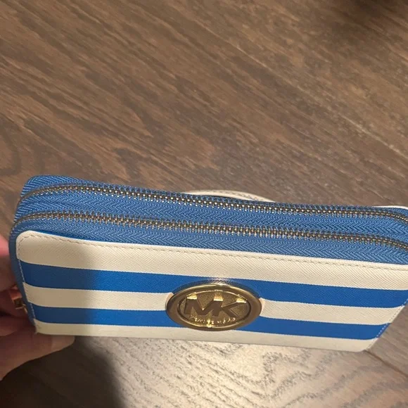 Michael Kors Blue and White Striped Wristlet - Picture 7 of 7
